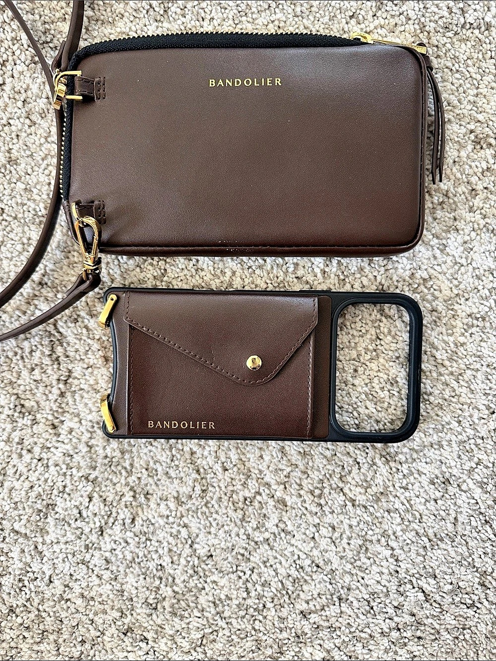 Bandolier Crossbody iPhone 17 Pro Max Case and Pouch Set Brown & Black